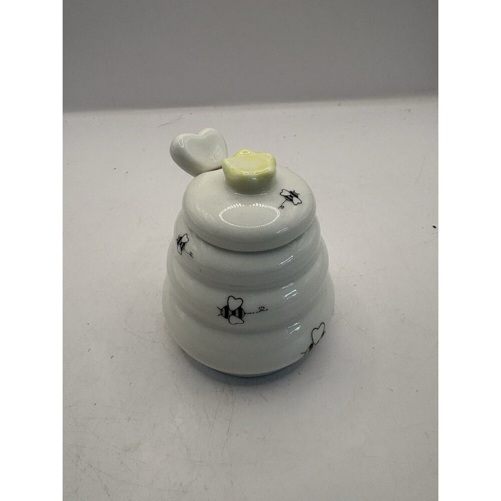 Sweet as Can Bee Ceramic Mini Honey Pot with Wooden Honey Dipper (3.4 oz) Honey